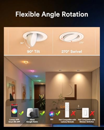 Image of Lumary 4 Inch Smart Gimbal Recessed Lighting with RGB Night Light 4 Pack