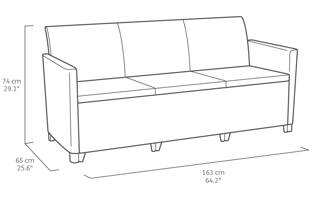 Keter Nora Conjunto de jardín Exterior 4 plazas con Cojines incluidos y Mesa de almacenaje Auxiliar de 35L, Posibilidad de 2 configuraciones de Montaje (2+2 o 3+1), Color Grafito