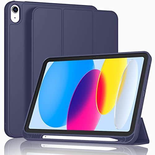 Image of ToaPoia Case for iPad (A16) 11 Inch 2025 /iPad 10th Generation 10.9 Inch 2022, Slim Trifold Stand Protective Cover with Pencil Holder and Soft TPU Back,Support Auto Sleep /Wake (Dark Blue)