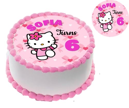 Personalized hello edible image kitty cake topper different sizes Custom name and age Edible icing sheet for birthday cakes. Non Precut