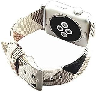NewSilkRoad 38mm 40mm 41mm Classic Plaid Pattern Leather Replacement Watch Band Strap with Stainless Metal Buckle Compatible for Apple Watch Series SE 7 6 5 4 3 2 1, Sport & Edition (F)