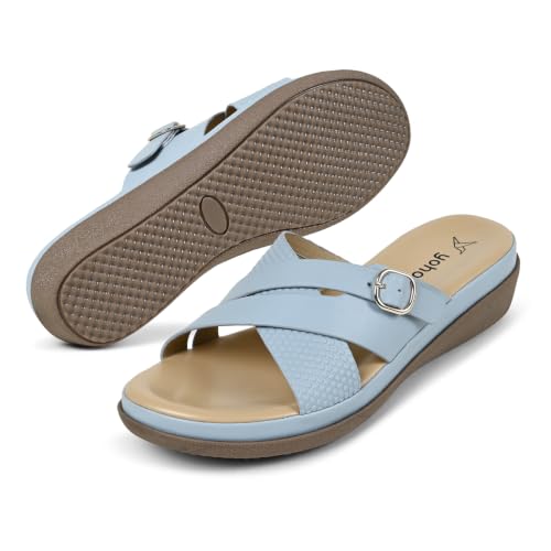 Image of YOHO Evergreen Slides Cross Strap Sandals for Women | Stylish, Comfortable Orthopedic & Anti Skid | Office, Summer, Beach, Casual Wear Flats for Ladies /Girls