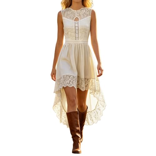 western bridal shower dress Cowgirl for Women Lace High Low Wedding Guest Dress White Fairy Dress Boho Western Outfit at Amazon Women's Clothing store nav-294 Size:M- Pls see size chart Three female Marines, in Engagement dress with