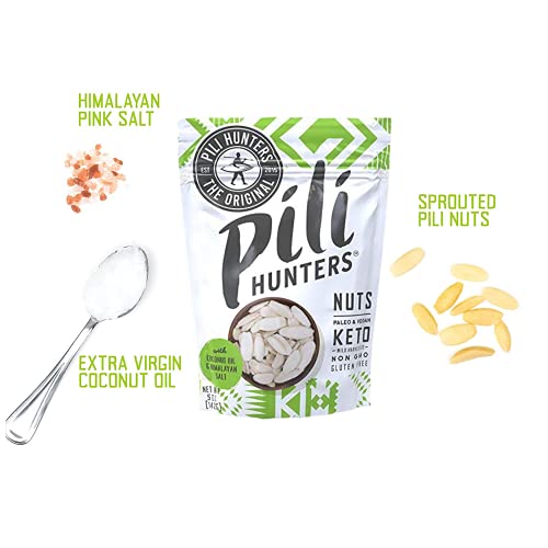 Pili Hunters - Wild Sprouted Pili Nuts, Coconut Oil And Himalayan Salt (1Lb Bag) Keto/Paleo/Vegan Snacks, Low Carb Energy, Gluten Free, No Sugar Added, Superfood, The Original As Seen On Shark Tank #TOP5