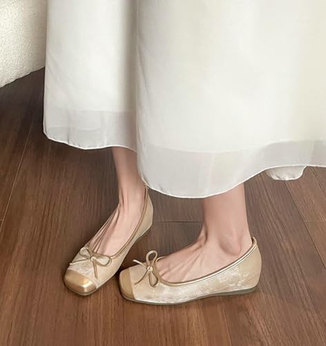 Women's Low Wedge Dressy Flats Comfortable Square Toe Bow Ballet Flats Shoes Casual Slip On Low Heel Pumps Work Dress Shoes 20253