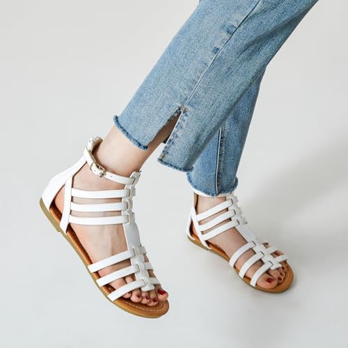 Image of Trary Women's Sandal, Comfortable Gladiator Sandals Ankle Strap Flats Sandalias Para Mujer Beach Sandals Wide Width Open Toe Cross Strappy Sandals for Women Dressy Summer