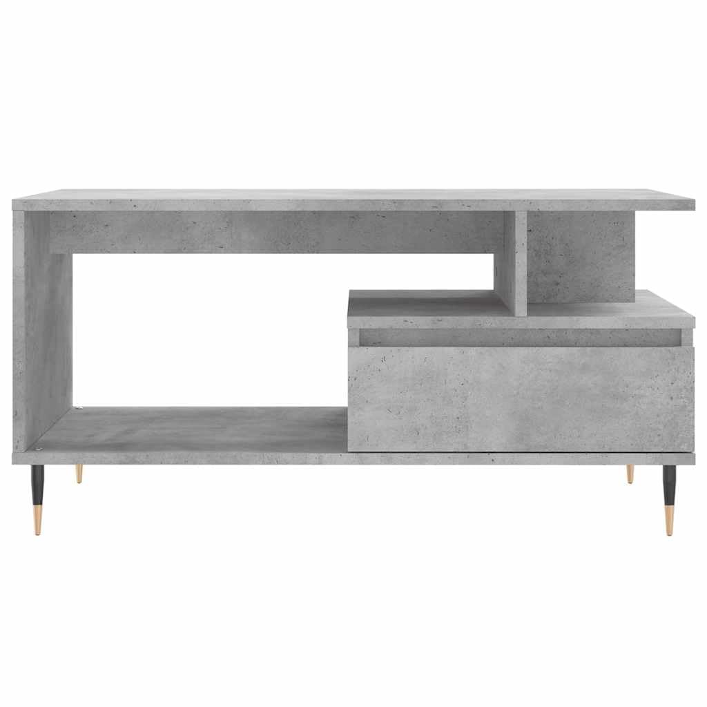 Générique Stolik kawowy 90x49x45 cm Drewno inżynieryjne szary beton | Z szufladą do przechowywania, metalowe nóżki, wytrzymała góra, łatwa do czyszczenia
