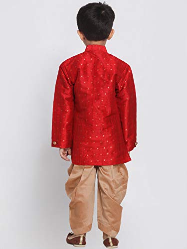 Image of JBN Creation Light Blue Cotton Silk Blend Boys Indo Wstern Style Sherwani Set