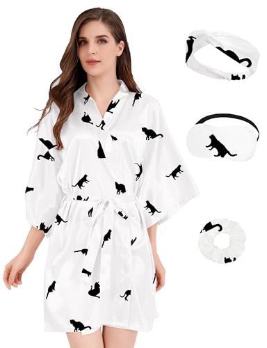 Image of MORFORU Women Bride Bridesmaid Silky Satin Kimono Robe Solid Color Sleepwear for Wedding Party Getting Ready, Short