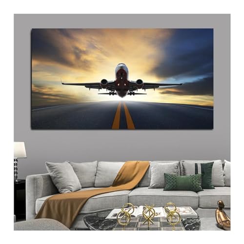 Paysage coucher de soleil avion affiche de qualite superieure sur toile tendue avec cadre