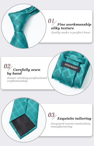 Image of HISDERN Ties for Men Plaid Checkered Tie with Pocket Square Woven Business Formal Necktie Handkerchief Set Wedding Party