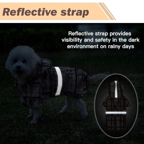 KOOLTAIL Hunde-Regenmantel mit Kapuze und Loch für die Leine, Regenmantel für kleine und mittelgroße Hunde, wasserdichte Hunde-Regenjacke mit reflektierenden Streifen, verstellbar, atmungsaktiv