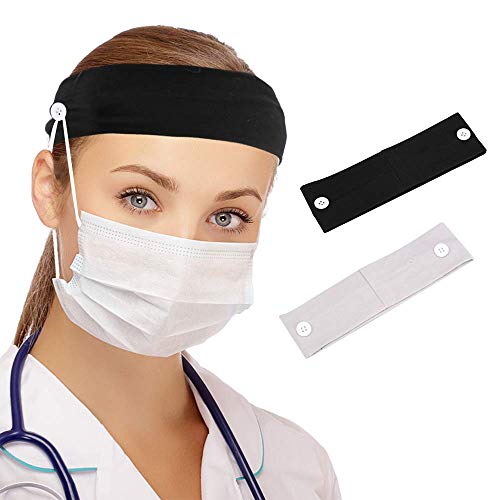 Headband with Button for Facemask Masks Holder for Nurses Doctors and Everyone Wearing a Mask -Protect Your Ears with this Headband Multifunctional Headband for Women Men - 2 Pack