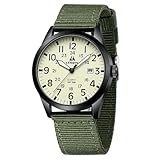 LN LENQIN Reloj Hombre Militar Relojes Analógicos Cuarzo para Hombres Reloj de Campo Luminoso Impermeables Deportivo Táctico Relojes de Pulsera con Fecha y Correa de Nailon (Green Black Yellow)