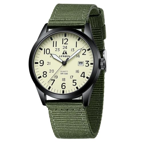 LN LENQIN Mens Watches Analog Quartz Watches Daily Waterproof Wrist Watches for Men Light Simple Field Watch with Date