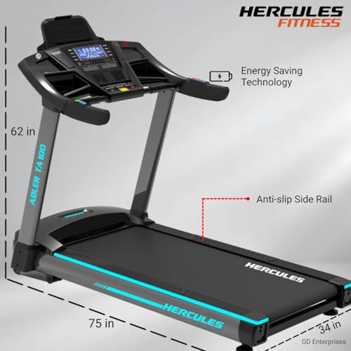 Image of Hercules TA100 6.0 HP AC Motor Commercial Treadmill with 22 Km /hr Max Speed, 150 Kg Max User Weight, 15-Level Auto Incline, Free Installation Assistance
