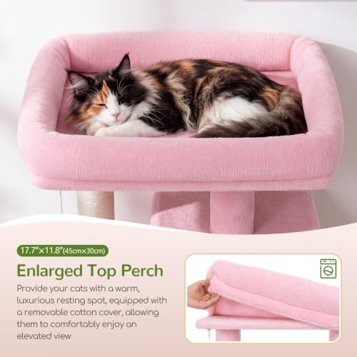 Image of Globlazer Pink Heavy Duty Cat Tree, 70 inch Sturdy Cute Cat Tower for Indoor Cats Extra Large Cat Tower with Scratching Post, Hammock, Cat Condo for Adult Cats Kittens, F70 Pro, Pink
