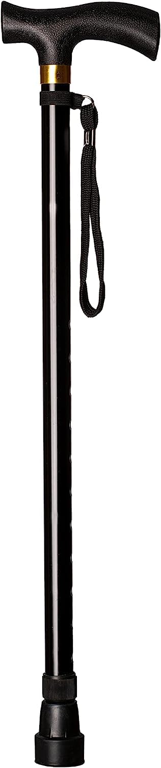 Folding Walking Stick In Black - Portable - Fully Adjustable - Lightweight - Aluminium - None Slip Foot - Simple And Hassle Free