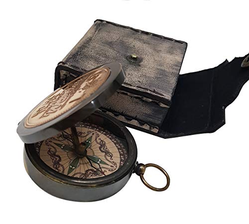 Antique Marine Vintage Copper Leather Case Magnetic Compass Copper Directional Camping Travelling Ornamental Courageous Metal Compass Leather Case #TOP4