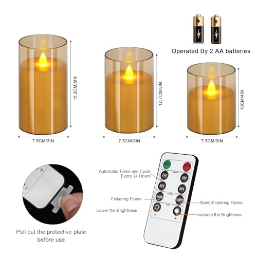 Wemarry WMAL-C001 Flameless Candles 4 Inch 5 Inch 6 Inch Set Of 3 Acrylic Glass Pillars 3 Inch Diameter Battery Operated Flickering Candles thumb #5