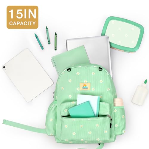 Image of STEAMEDBUN Corduroy Kids Backpack for Girls and Boys 5-8: Girls Backpack for Elementary Kindergarten - 15 inch Cute Backpacks for Kids - Daisy