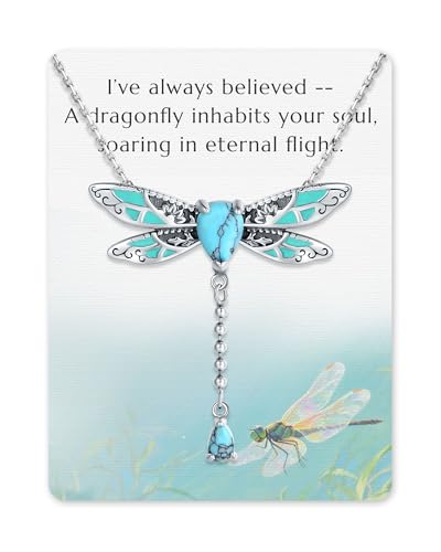 925-Sterling-Silver Turquoise Dragonfly/Hummingbird/Compass/Anchor/Butterfly/Cross/Lotus Necklaces Vintage Boho Pendant Jewelry Victorian Christmas Birthday Gifts for Women