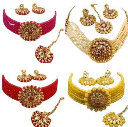 MINATA FASHION Choker Necklace Jewellery for Girls and Women Set of 4 (Rani Color,LCD,Red,Yellow) (B0D92F1KFC) Amazon Price History, Amazon Price Tracker