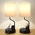 Bedside Table Lamps for Bedroom Set of 2 - Nightstand Light with AC Outlet and USB A & C for Charging, 3 Color Temperatures Desk Lamp with Pen Holder & Phone Stand for Living Room/Dorm/Office