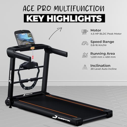 Image of Ace Pro Multifunction 4.5 HP Peak BLDC Motorized Treadmill | 20 Level Auto Incline | 16 Km /Hr Max Speed | 120 Kg Max User Weight| Bluetooth Speaker | Wynd app | Home use