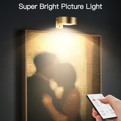 3pcs Picture Light Painting Light with 3 Lighting Colors,Battery Picture Light with Remote, Magnetic Wall Painting Light for Art Display,Dimmable Led Accent Lihgt for Picture Dartboard Frame Gallery