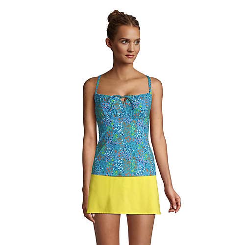 Lands' End Women Chlorine Resistant Tie Front Underwire Tankini Top Turquoise Mini Floral Regular 6