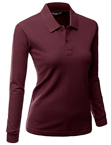 Xpril Luxurious Solid Long Sleeves PK Polo Shirt Burgundy Size 2XL
