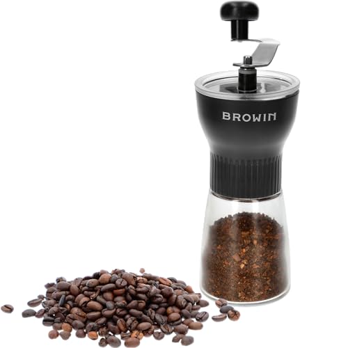 BROWIN® 320500 Macinacaffè manuale con macina in ceramica regolabile | nero | trasparente