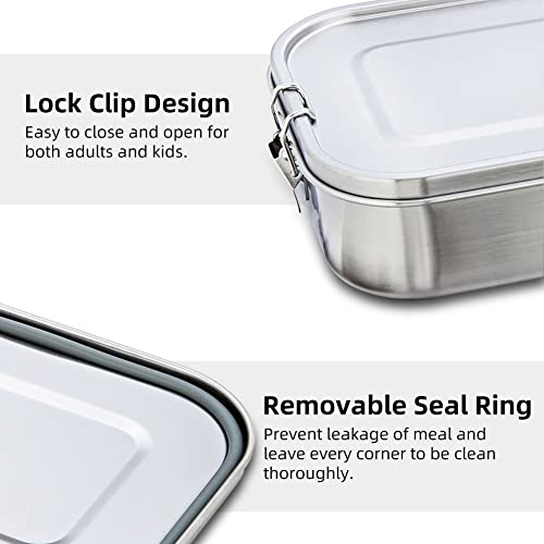 Henniu Recipiente de almoço de aço inoxidável 304 - Recipiente de almoço de metal com 2 compartiment