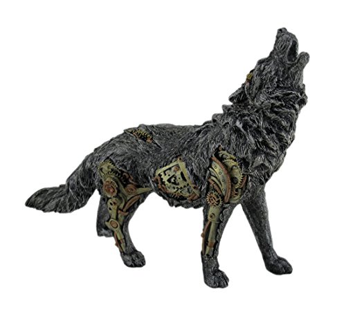 Estatua lobo gris aullador estilo steampunk