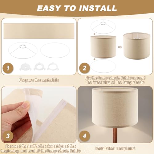 Beige Lamp shades Set of 2,Linen Drum Lampshades,10.24\" Top x 10.24\" Bottom x 7.48\" High Small Lamp Shade for Table Lamps & Floor Lam-ps & Bedside Lam ps Replacement,Easy Assembly(Beige) - Thumbnail 5