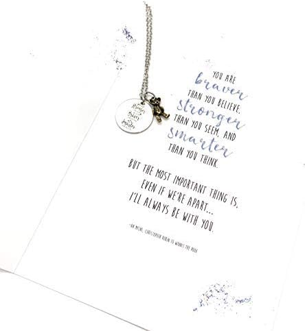 Smiling Wisdom - Braver Smarter Stronger Greeting Card and Engraved Round with Bear Charm Gift Set - Teenage Women - Silver Bronze - Engraved Round with Bear
