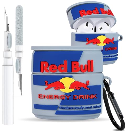 Toyuma AirPods 4 Case Cute Kawaii Cartoon - Funny 3D Soft Silicone Case with Keychain & Cleaner Kit for Women Girls Teens, Red Drinks