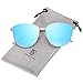 Produktbild SOJOS Retro Runde Katzenaugen Sonnenbrille Mirrored Metall Flach Linsen SJ1085 mit Silber Rahmen/Blau Linse