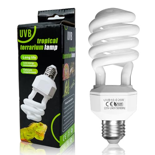 Bonlux UVA UVB Light10.0 Bulb 26W Reptile UVB Light E27 Screw Base Reptiles Bulb AC 220-240V Tortoise UVA Light Bulb for Amphibians Snakes Lizards Insects Turtles