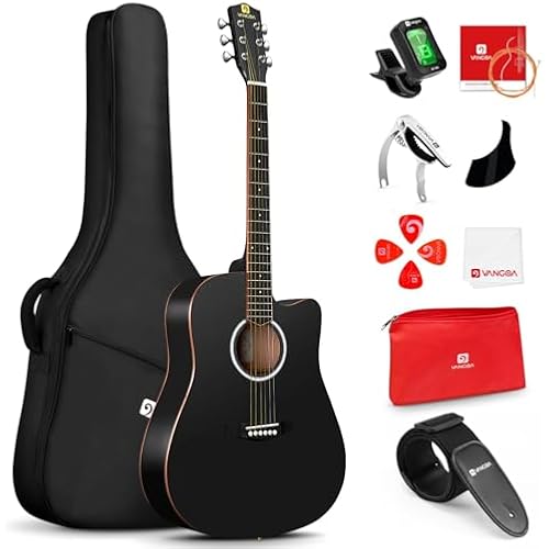 41" Acoustic Guitar Beginner Kit Sitka Spruce Top for Adults, Matte Black