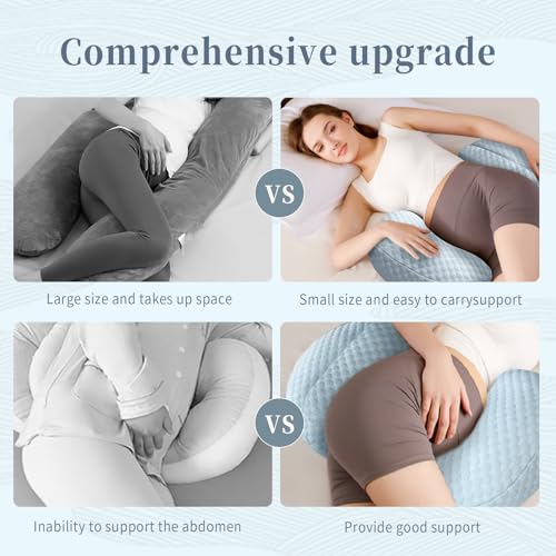 Image of Pregnancy Pillow for Sleeping, Maternity Pillow for Pregnant Women, Cooling Pregnancy Pillow, Pregnancy Wedge Support for Back, Belly, Portable and Adjustable Body Pillow for Side Sleeper, Blue