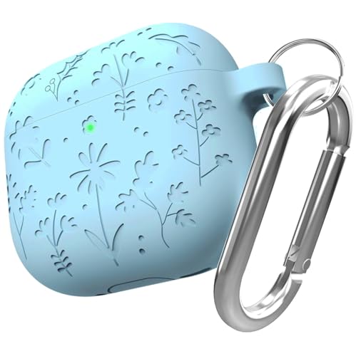 Image of New Engraved Soft Silicone Case Compatible with Apple AirPods 4 Generation (2024) with Keychain, Full 360 Protection Dust-Proof Shockproof Case Cover (Cover Only) (Sky Blue)