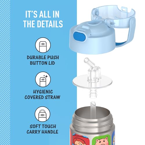 Image of THERMOS FUNTAINER Water Bottle with Straw - 12 Ounce - Kids Stainless Steel Vacuum Insulated Water Bottle with Lid, Toy Story 5