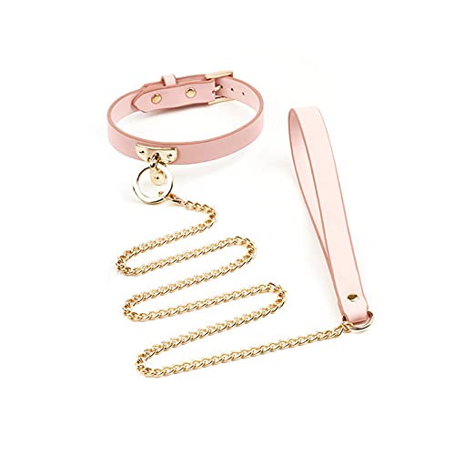 Yemax 首輪 人間 Sm リード付き Smグッズ 人間用首輪 調整可能 可愛い 金属牽引チェーン付き smコスプレ 拘束具 アダルトグッズ ピンク - 画像1