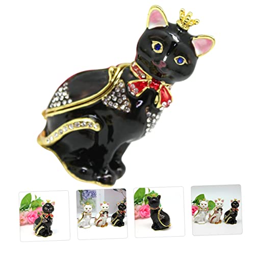 Zerodeko 5Pcs Box Chest Necklace Enamel Girls Black Hinged Kitten Trinket Decorative Painted Hand Gift Small Ring Organizer Collectibles Case Enameled Holder Countertop Ornament Cat #TOP1