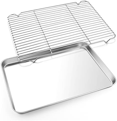 E-far Cookie Sheet with Rack Set, Half Sheet Baking Pan for Oven Cooking, 18”x13” Stainless Steel Rimmed Tray with Wire Cooling Rack for Roasting Broiling Bacon Meat Steak - Dishwasher Safe