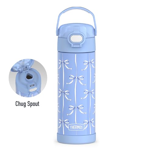 Image of THERMOS FUNTAINER 16 Ounce Stainless Steel Vacuum Insulated Bottle with Wide Spout Lid, Blue Bows