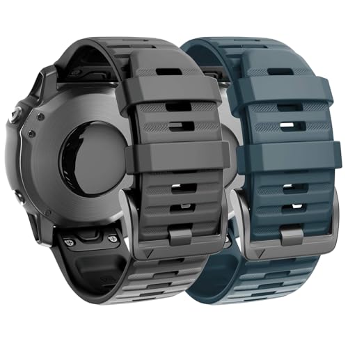 Image of ANCOOL Compatible with Fenix 6X /7X Band 26mm Quickfit Soft Silicone Watch Band Replacement for Fenix 5X /Fenix 8 51mm /Fenix 5X Plus /Fenix 3 /Fenix 6X Pro /Descent Descent MK2i Smartwatches (Black+Slate)