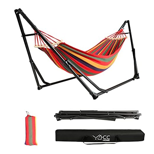 CCLIFE Hamaca con Soporte Plegable para Jardín Patio Trasero Playa Mochileros, Multicolor,255cm,Carga MAX 120kg, Color:DHGMT001A0000col